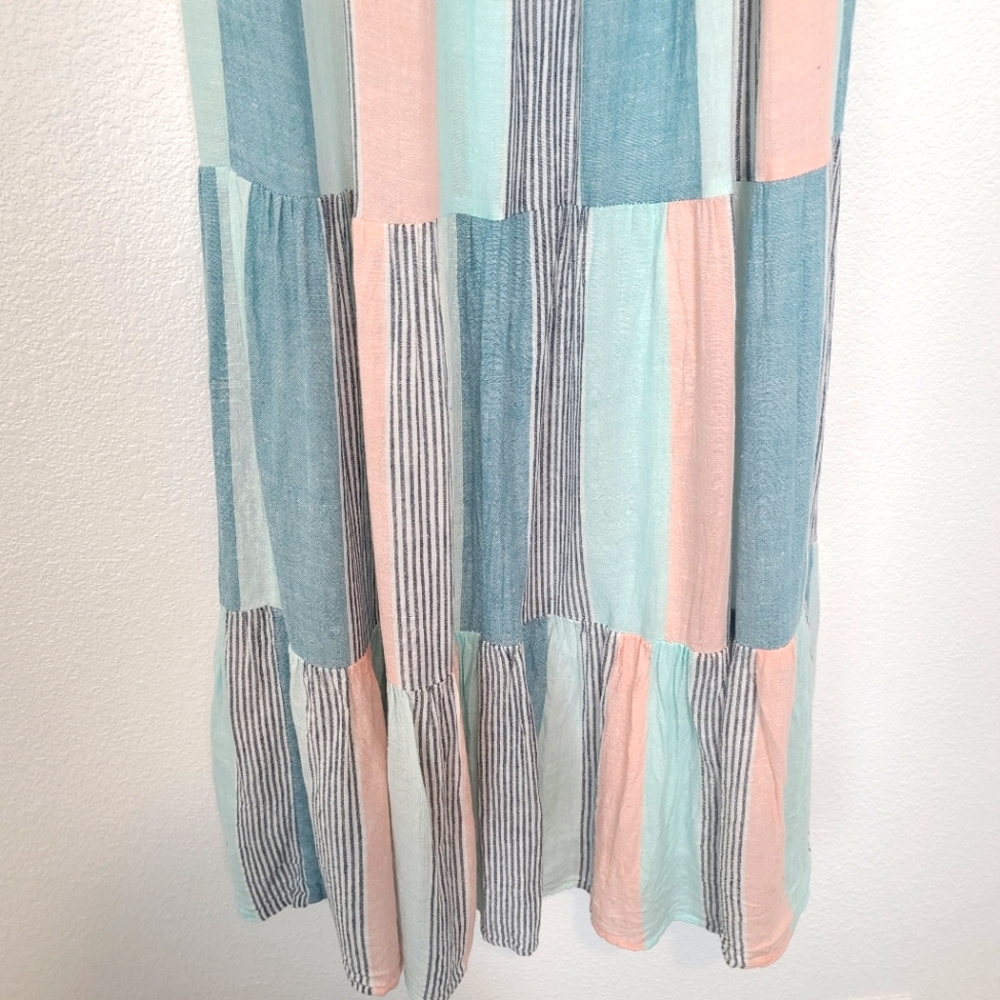 RAILS Adora Highland Stripe Tiered Coastal Beachy Pastel Midi Dress - Picture 10 of 11